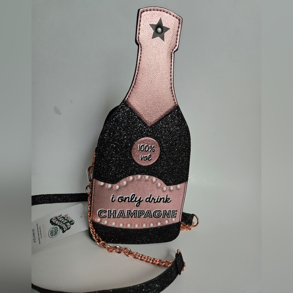 Champagne Bottle Shaped Bag - Black and Pink